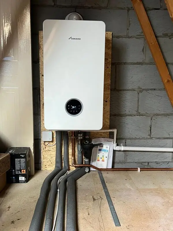 Worcester Bosch Greenstar 4000 boiler installed in loft space with insulated pipework