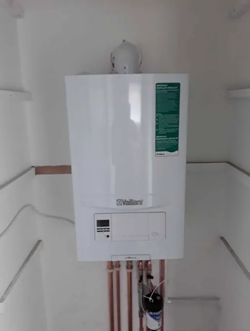 Worcester Bosch combi boiler installation with system filter in Cardiff