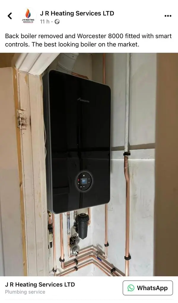 Worcester Bosch 8000 boiler installation — social media post showing completed work