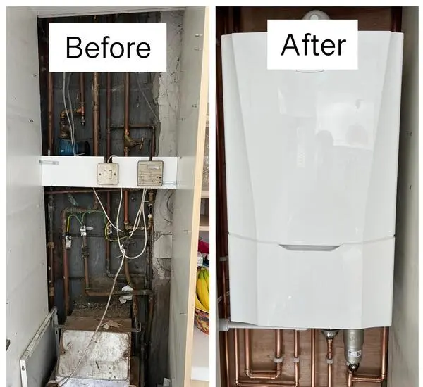 Before and after boiler repair in South Wales